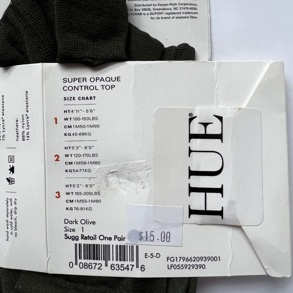 Hue Tights Super Opaque Cotton Control Top Green Dark Olive Size 1 Small - Picture 3 of 3